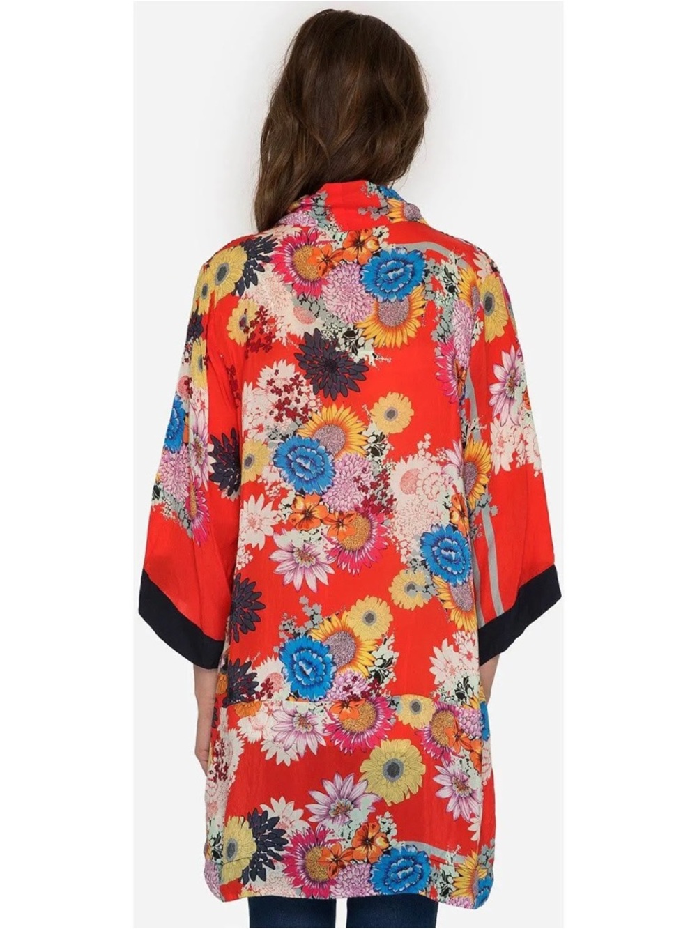Johnny Was Mishka Rose Embroidery Silk Kimono Size Petite XS - Picture 3 of 14